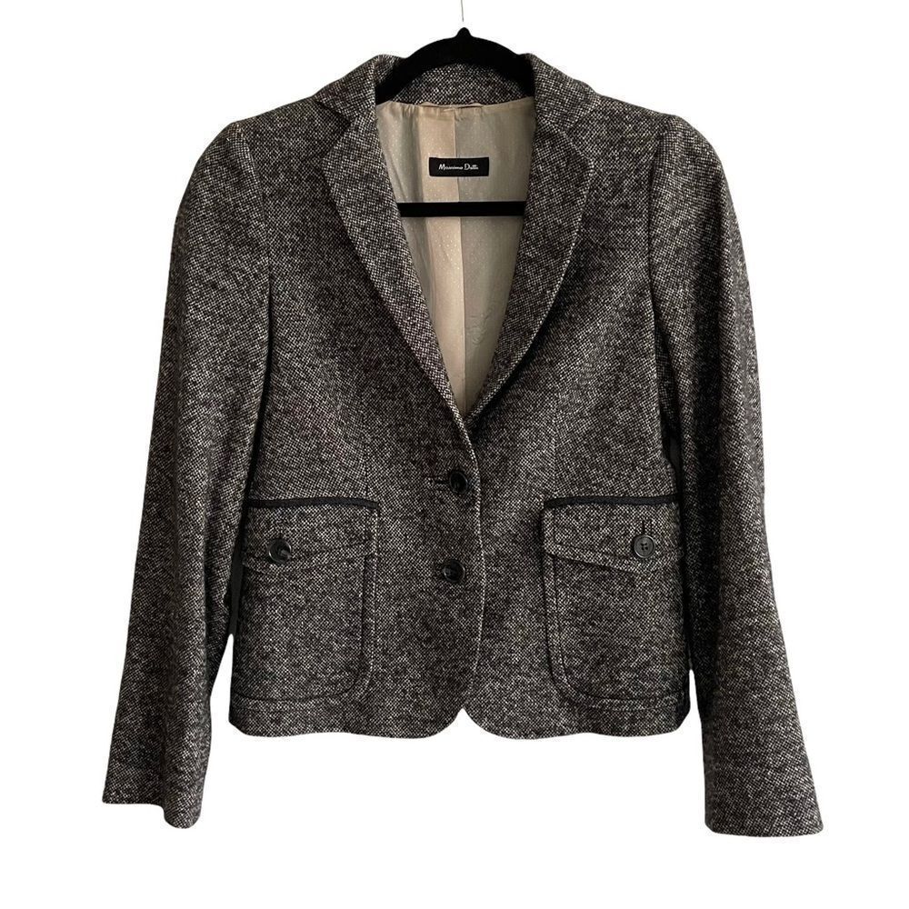 𝅺MASSIMO DUTTI Wool Blazer Jacket Black Grey 36